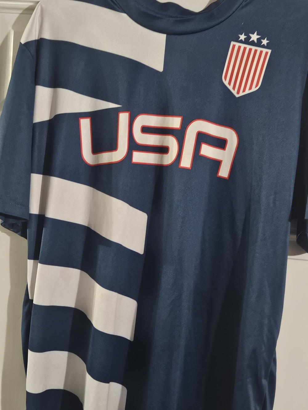 USA Navy Blue and White Men's Athletic Shirt
